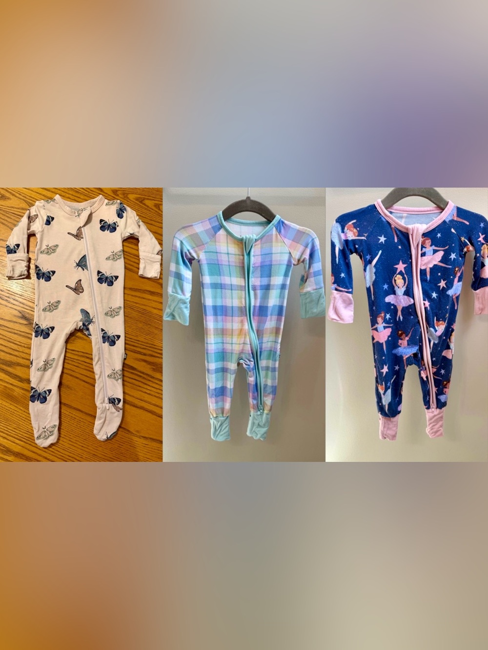Little Sleepies & Kyte Baby Newborn Bamboo Pajamas Bundle 3 Zippies Girls